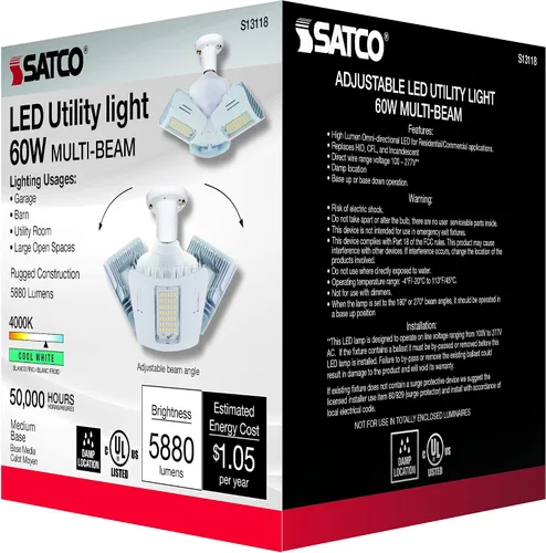 Vista 6 de Satco S13118 60W LED ajustable multi-haz luz de utilidad, 4000K