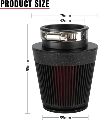 Vista 2 de NIBBI Racing CNC 42mm Filtro de Aire Redondo Cónico, Filtros de Aire Universales para Moto de Tierra, ATV, Quad, Go Kart, Pit Dirt Bike, Piezas