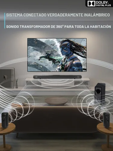 Vista 2 de Barra de sonido de 5.1 canales con audio Dolby, barras de sonido para TV, subwoofer inalámbrico y altavoz trasero, Dolby Digital Plus, Bluetooth
