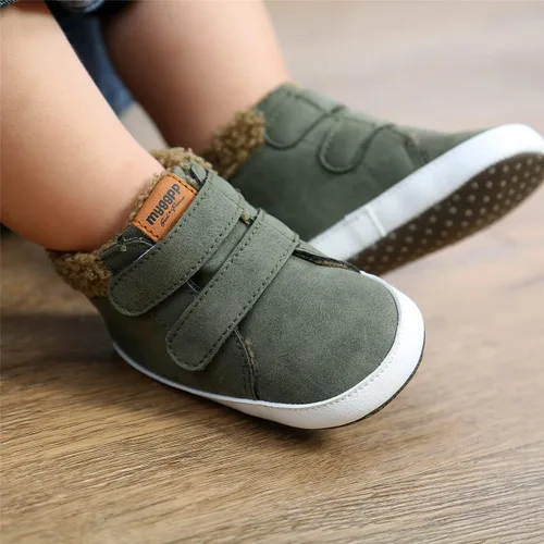 Vista 2 de COSANKIM Botines para bebé, zapatos de invierno para niña, forro de piel cálida, antideslizantes, con cordones, para recién nacidos, zapatos de cuna