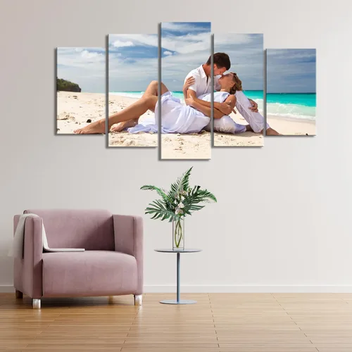 Vista 3 de ZHIYYHAO Impresiones en lienzo personalizadas con tus fotos, 5 paneles enmarcados personalizados con retrato familiar, mascotas, boda, paisaje, arte