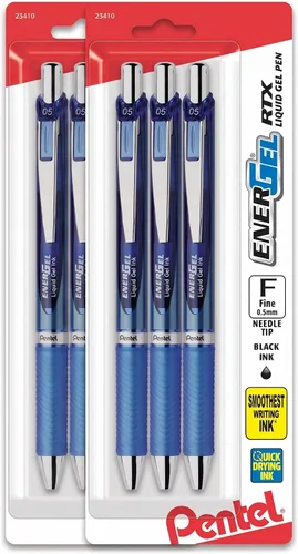 Vista 5 de Pentel EnerGel RTX - Bolígrafo retráctil de gel líquido, (0.02 in), línea fina, punta de aguja, tinta negra, paquete de 3 (BLN75BP3A)