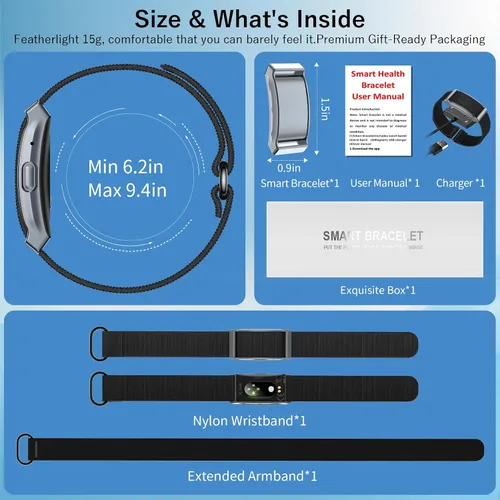 Vista 8 de Pulsera inteligente para hombres y mujeres, rastreador de fitness con aplicación gratuita, monitor automático de frecuencia cardíaca 24/7/SpO2