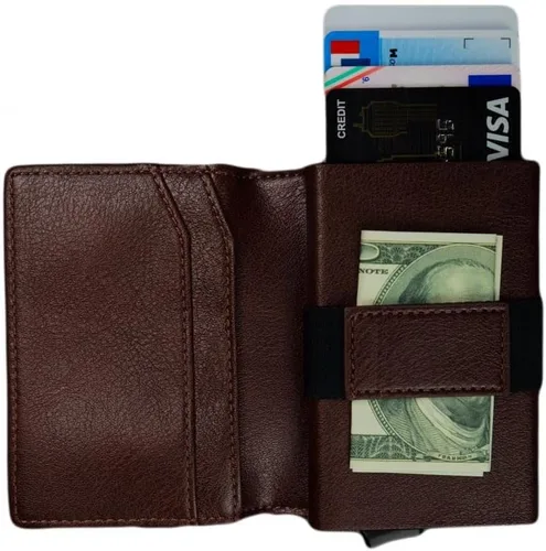 Vista 3 de Portatarjetas de cuero y organizador de llaveros cartera para hombres juego de regalo para cumpleaños día del padre o vacaciones marrón
