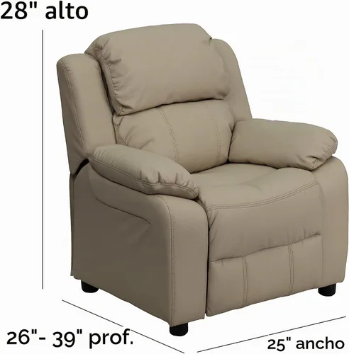 Vista 3 de EMMA + OLIVER Sillón reclinable de vinilo beige para niños con brazos de almacenamiento
