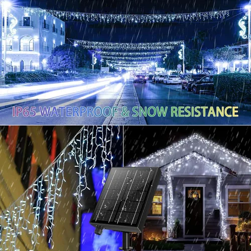 Vista 5 de Luces Solares de Carámbanos para Exteriores Impermeables - 82 Pies 660 Luces LED de Carámbanos de Navidad para Exteriores con Control Remoto, Blanco