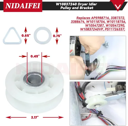 Vista 5 de [Upgraded] 4392067 Dryer Repair Kit with WPW10314173 Drum Roller 279640 Dryer Idler Pulley 661570v Belt WPW10359272 WPW10359271 Dryer Drum Shaft for