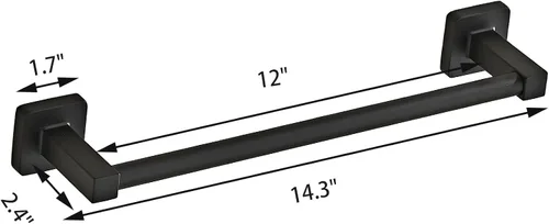 Vista 5 de Toallero de baño negro mate de 12 pulgadas, accesorios de baño, toallero grueso de acero inoxidable para baño, toallero montado en la pared