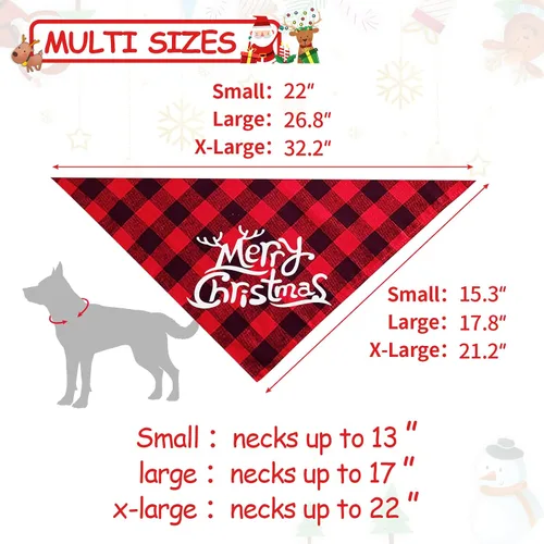 Vista 3 de Malier, 2 paquetes de bandanas para perros de Navidad, clásico búfalo, a cuadros. Bufanda de triángulo, baberos, pañuelo. Disfraz navideño