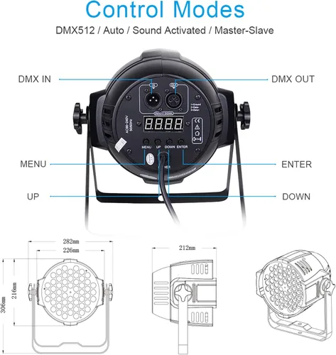 Vista 3 de BETOPPER Luces DJ DMX activadas por sonido, 54 x 3W LED Par Luces RGB DMX, DJ Par Iluminación para iglesia, concierto, boda, fiesta, bar