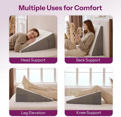 Vista 4 de Almohada de cuña con parte superior de espuma para dormir, leer y descansar, almohada de cama triangular de apoyo elevado de 8 pulgadas para piernas