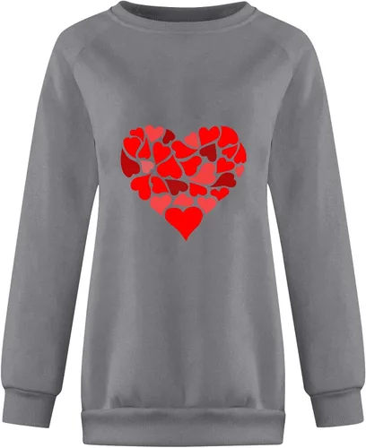 Vista 3 de Suéter de manga de bola para el día de San Valentín, sudadera con cuello redondo, estampado de letras, manga larga, casual, para otoño