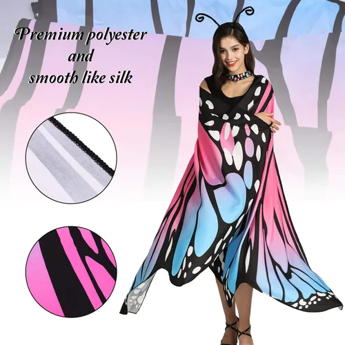 Vista 4 de PHAXCOO Butterfly Wings for Women Butterfly Shawl Fairy Ladies Cape Nymph Pixie Halloween Costume Accessory