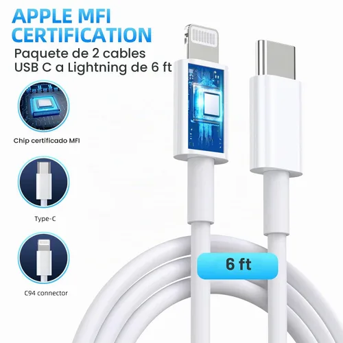 Vista 5 de 【Certificado Apple MFi】Cargador de iPhone de carga rápida, paquete de 3 adaptadores de cargador de Apple, cargador súper rápido, cable USB C a