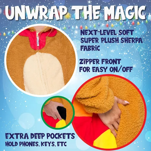 Vista 9 de Funziez! Mameluco de sherpa ajustado para adultos, disfraz de Halloween de animales, traje de cosplay de una pieza de felpa para mujeres y hombres