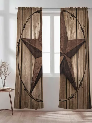 Vista 30 de Cortinas traslúcidas para camión rojo de Navidad de 45 pulgadas de largo, juego de 2 paneles de tablero de madera retro rústico con cuadros