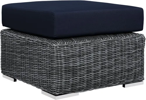 Vista 11 de Modway Summon - Otomana cuadrada de mimbre para patio al aire libre Sunbrella en lona toscana