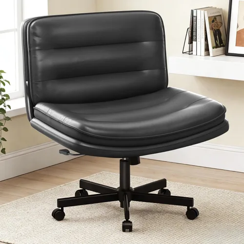 Vista 12 de COMHOMA Silla de oficina Criss Cross Silla de tocador sin brazos con Piel sintética, piernas cruzadas, asiento ancho cómodo, soporte de espalda