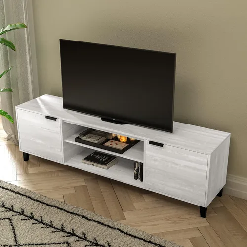 Vista 2 de Flash Furniture Nelson Mid Century - Soporte de TV moderno para televisores de hasta 60 pulgadas, acabado gris, 70 pulgadas de ancho, estantes