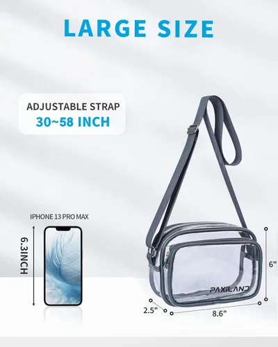 Vista 3 de Paxiland Clear Bag for Stadium Events, Clear Purse with Removeble Strap, Stadium Bag for Sporting Work Festival and Concert