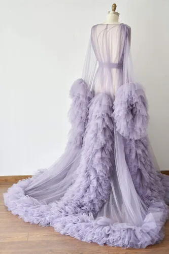 Vista 3 de BATHGOWN Sexy ilusión larga lencería de tul bata camisón bata de baño ropa de dormir bata nupcial bufanda de boda