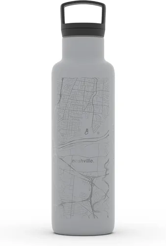 Vista 198 de Well Told Botella de agua aislada con mapa de Washington DC grabado, botella de acero inoxidable grabada (21 onzas, blanco) botella aislada de mapa
