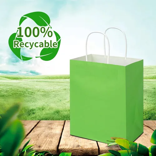 Vista 7 de Toovip Cada paquete de 100 bolsas medianas de papel kraft blanco y verde con asas a granel