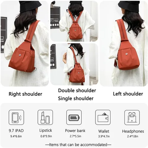 Vista 7 de Bolsa impermeable de 2 vías, bolsa de hombro convertible Oxford de gran capacidad, bolsa cruzada para mujer, mochila de viaje, Negro -, Mediana