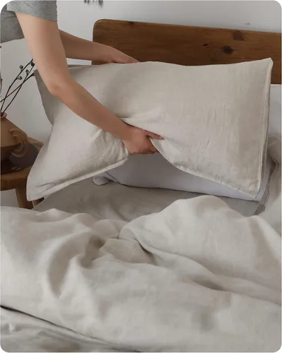Vista 10 de XZ XIFA Fundas de almohada estándar tamaño King, paquete de 2 unidades, cierre de sobre, 100% lino francés lavado natural, transpirables, duraderas