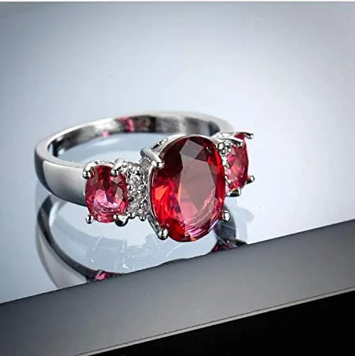 Vista 4 de Detalle elegante anillo de compromiso de aniversario de lujo con diamantes cuadrados de circonita y diamantes rojos con brillantina, regalo