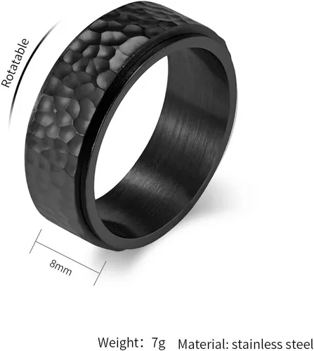 Vista 4 de Anillos de acero inoxidable para hombre, anillos martillados coloridosdoradoplatanegro, anillos de ansiedad de moda, anillos de boda, joyería