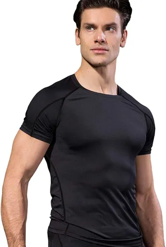 Vista 2 de Paquete de 3 camisetas de compresión para hombre, camisetas de entrenamiento de manga corta, camisetas de secado fresco, camiseta deportiva