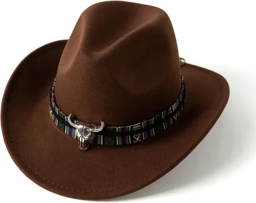 Vista 2 de Gossifan Sombreros clásicos vaqueros occidentales para mujer con cinturón ancho