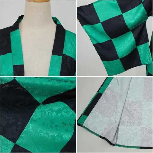 Vista 5 de Tanjiro Haori kimono Cosplay Costume - MIAQIWUYU Anime Kamado Tanjirou Kimono Haori Role Cloak Jacket Cardigan Earrings