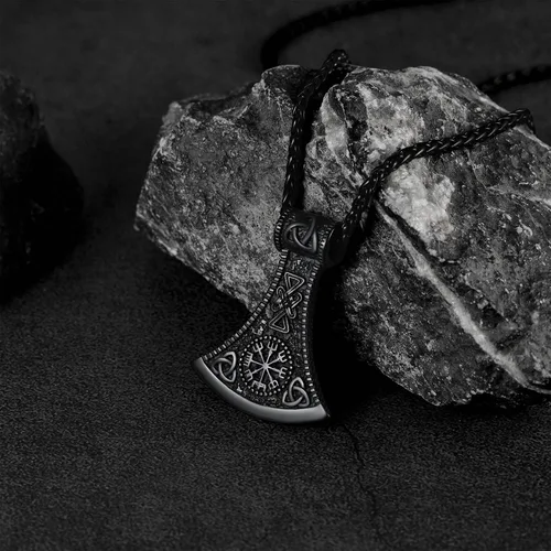 Vista 8 de FaithHeart Collar con colgante de hacha vikinga para hombres y mujeres, joyería vikinga nórdica de acero inoxidable con delicado embalaje de regalo