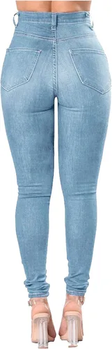 Vista 4 de TIMEMEANS Jeans sexys de mujer ajustados, lavados y desgastados, con agujeros rasgados, Suave, M
