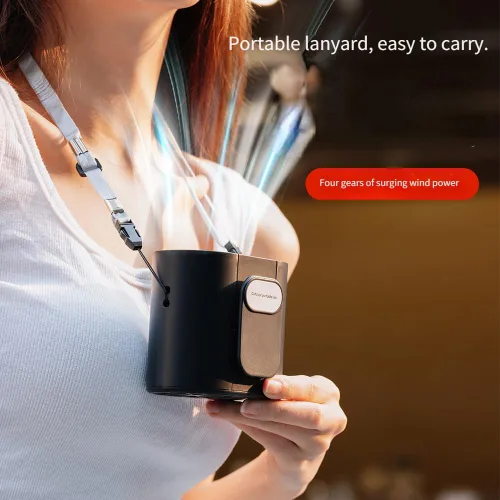 Vista 2 de Nuevo ventilador de cintura inalámbrico con luz LED, batería de larga duración y pantalla digital, ideal para actividades al aire libre
