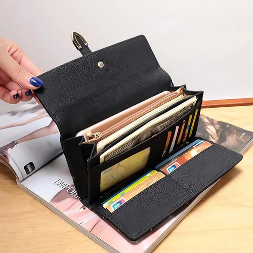 Vista 5 de ACECAR Billetera para mujer, estilo retro, esmerilado, tipo de funda cuadrada para dinero