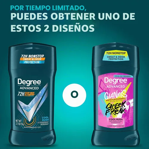 Vista 3 de Degree Desodorante antitranspirante para hombre, Cool Rush, 12 unidades, 72 horas, protección contra el sudor y el olor, antitranspirante