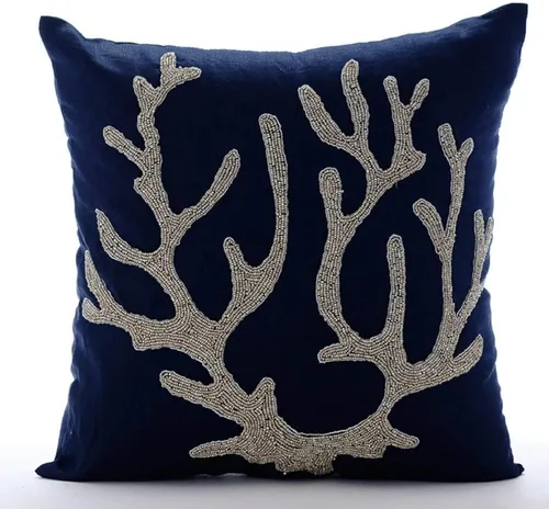 Vista 34 de The HomeCentric Fundas de almohada decorativas azules de 12 x 12 pulgadas (11.8 x 11.8 in), acolchadas de jacquard y almohadas bordadas para sofá