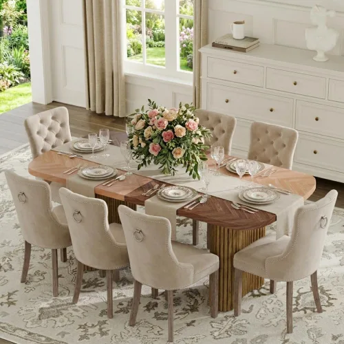 Vista 42 de Mesa de comedor extra larga de 78.7 pulgadas para 6-10 personas, mesa de cocina moderna con bases estriadas, mesa de comedor rectangular de granja