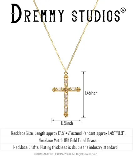 Vista 3 de Dremmy Studios Collar con colgante de cruz para mujer y hombre, chapado en oro