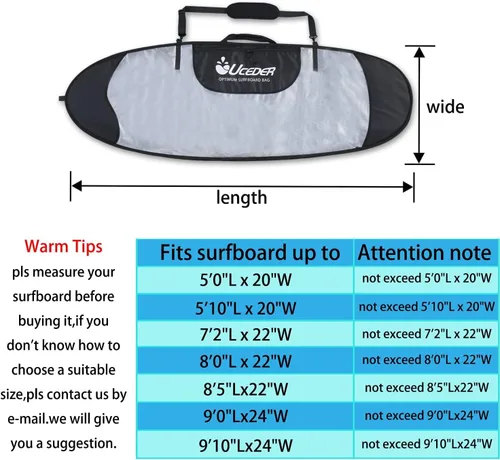 Vista 2 de Funda para tabla de surf y bolsa de almacenamiento para tabla de surf para viajes al aire libre, bolsa para tabla de surf de 5'0"-9'10", máxima
