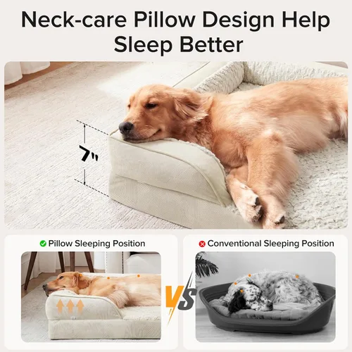 Vista 4 de L Plus - Cama ortopédica para perros grandes, sofá lavable para perros con espuma para huevos, forro impermeable y parte inferior antideslizante