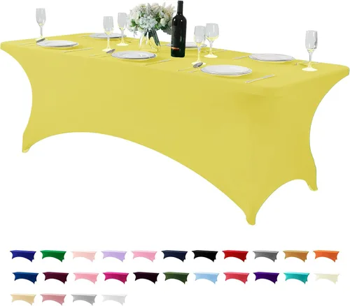 Vista 92 de Mantel de elastano para mesa de 6, 4 o 8 pies, universal, ajustable, para fiestas, banquetes, bodas y eventos, color verde manzana