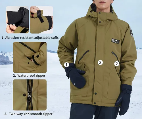 Vista 4 de Actleis Chaqueta de snowboard impermeable para hombre, abrigo de nieve cálido a prueba de viento con capucha