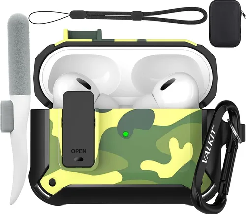 Vista 42 de Valkit Funda para Airpods Pro 2 con cerradura, funda militar de cuerpo completo para AirPod Pro rígida con llavero, funda para Airpods Pro de 2ª/1ª