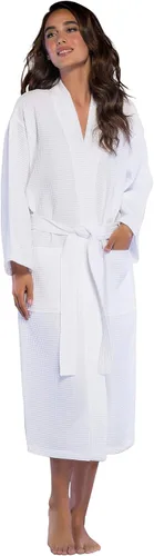 Vista 2 de Turquaz Linen Lightweight Long Waffle Kimono Unisex Spa Robes For Women And Men