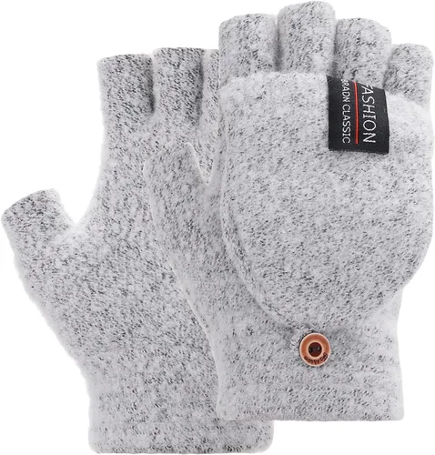 Vista 9 de THINP Guantes sin dedos para mujeres y hombres, guantes de invierno, guantes de lana cálida de punto sin dedos con tapa, guantes convertibles