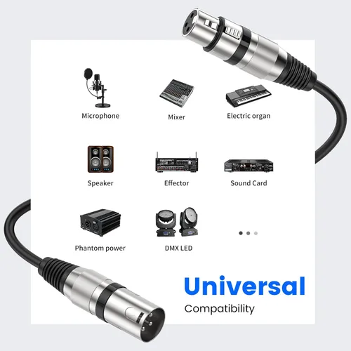 Vista 4 de MOSWAG Cables XLR a XLR, cable de micrófono XLR de 3.28 pies/1 M, cable de micrófono de 3 pines, cable XLR blindado equilibrado para cable